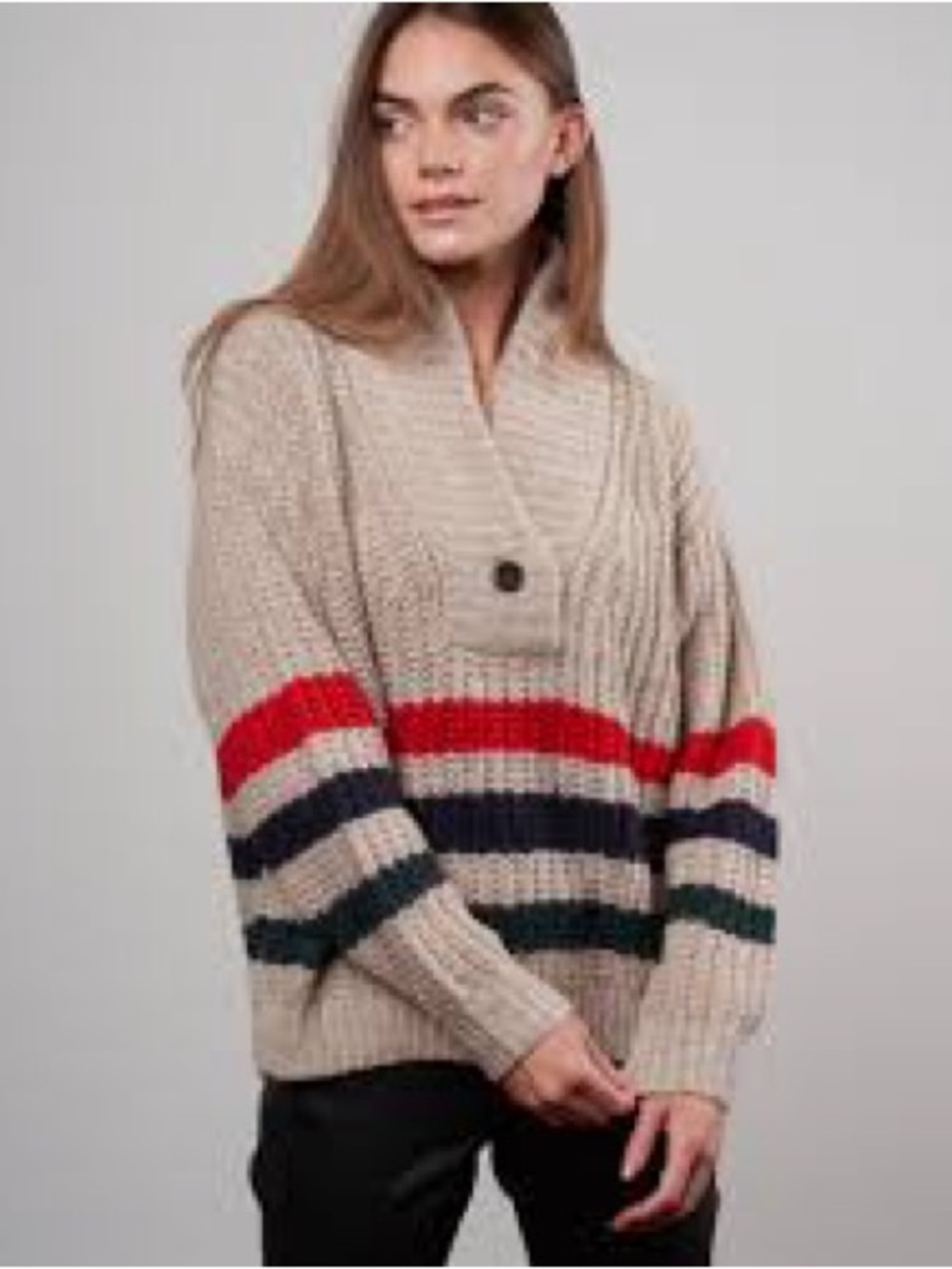 THE GREAT. Beige Ribbed Knit Henley Sweater Size 0